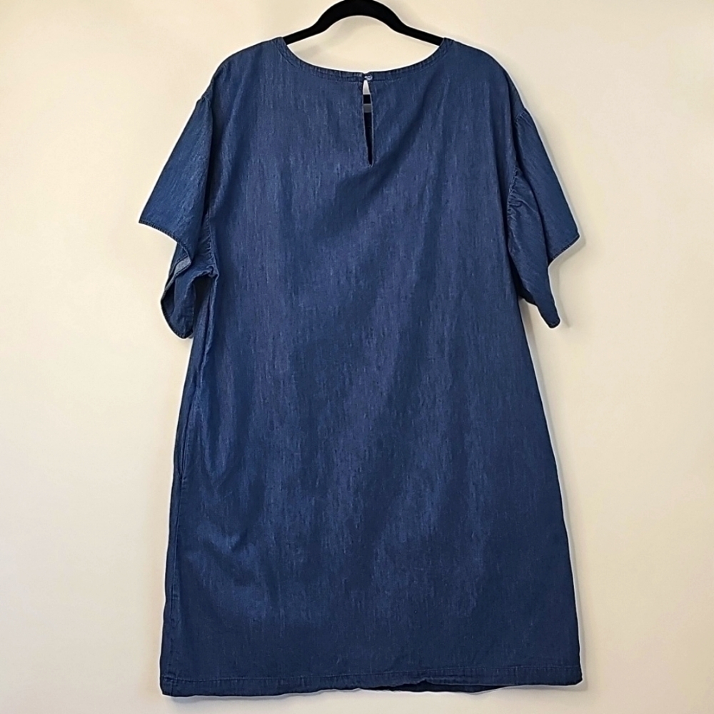 Westport Blue Denim A-line Liteweight Dress Short Flutter Sleeves SidePockets XL - Picture 7 of 9